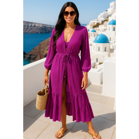 Knox Rose Beach Robe Duster Ruffle Tiered Boho Bright Boho Feminine Summer Party - Picture 1 of 10